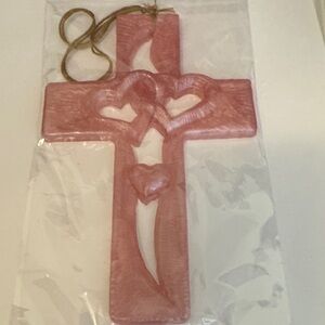 Pink Heart Cross Wall Hanging